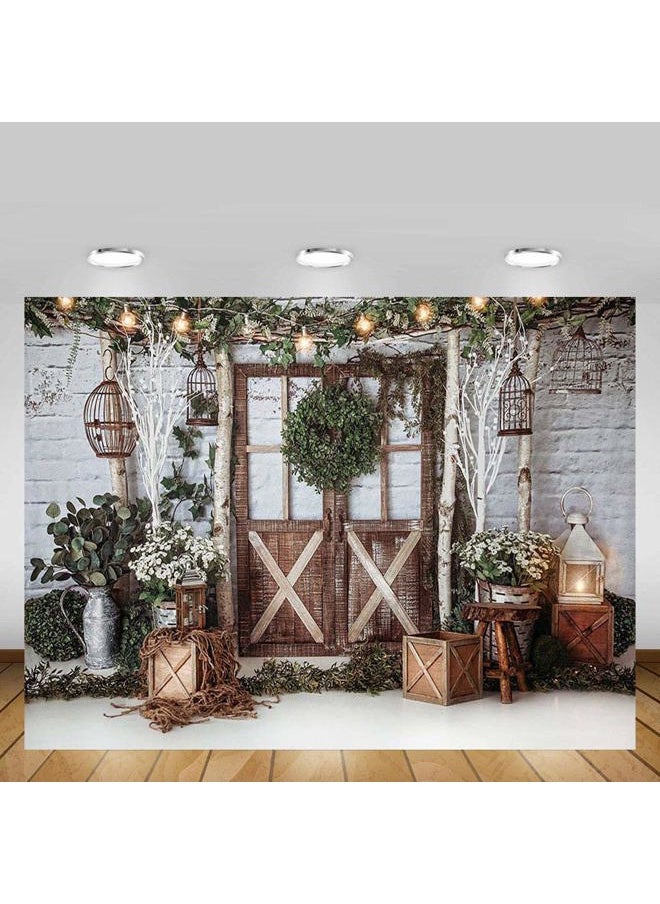MEHOFOND MEHOFOTO 7x5ft Winter Christmas Dinner Party Photography Background Rustic Brown Wood Wall Door Glitter Lights Birdcage Xmas Backdrops Family Holiday Birthday Party Photo Props Banner Supplies  - Image 3