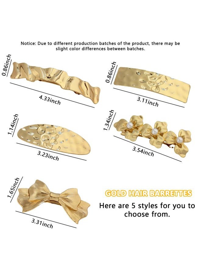 Snmzlc 5 Pcs Hair Barrettes for Women,Barrettes for Fine Thin Thick Hair,Metal Relief pattern Vintage French Barrette Clips Hair Accessories for Women & Girls(Gold) US328 (Gold Relief pattern) - Image 2