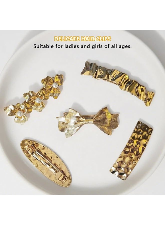 Snmzlc 5 Pcs Hair Barrettes for Women,Barrettes for Fine Thin Thick Hair,Metal Relief pattern Vintage French Barrette Clips Hair Accessories for Women & Girls(Gold) US328 (Gold Relief pattern) - Image 3