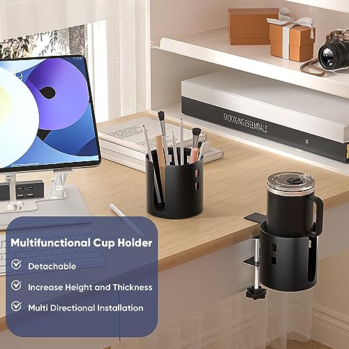 OOKUU Deeper Desk Cup Holder, OOKUU Anti-Spill Cup Holder for Desk or Table, Sturdy and Durable, Easy to Install, Enough to Hold Coffee Cups, Water Bottles, Gaming PC Office Accessories, Black - Image 2