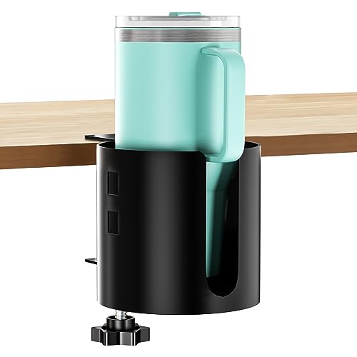OOKUU Deeper Desk Cup Holder, OOKUU Anti-Spill Cup Holder for Desk or Table, Sturdy and Durable, Easy to Install, Enough to Hold Coffee Cups, Water Bottles, Gaming PC Office Accessories, Black - Image 1