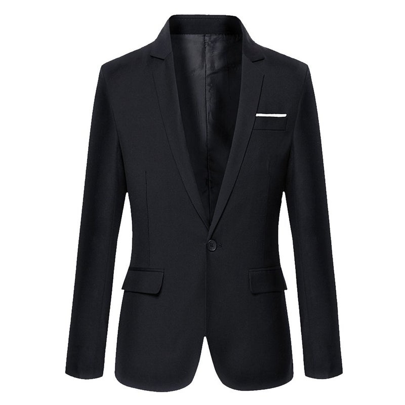 DAVIDANN Mens Slim Fit One Button Casual Blazer JacketBlackSmall