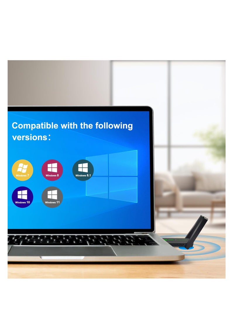 Generic - USB WiFi Adapter, AC1300Mbps Dual Band 5dBi High Gain Antenna 2.4GHz/ 5GHz Wireless Network Adapter for PC Desktop, Supports Windows 7/8/10/11, Wireless Adapter for Desktop Computer Network Adapters - Image 1