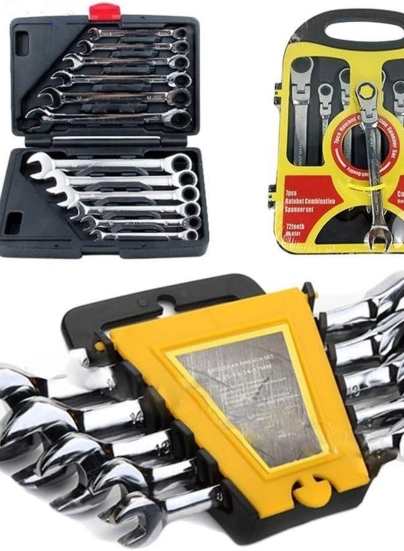 GGOOT Hardware Tool 360° Ratchet Wrenches 72 Teeth Steel Dual Use Fixed Head Spanners Kit keys with Box Hand Tools 5-12pcs Optional (Color : 5pcs) - Image 1