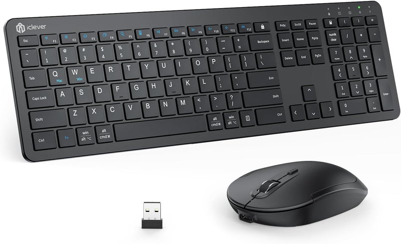 iClever Diverse operation compatible GK08 Wireless Keyboard and Mouse - Ultra Slim Keyboard and Mouse Combo, Full Size Design with Number Pad, 2.4G Stable Connection Slim Keyboard and Mouse for Windows, Mac OS Computer (Black) Wide use compliant quality - Image 1