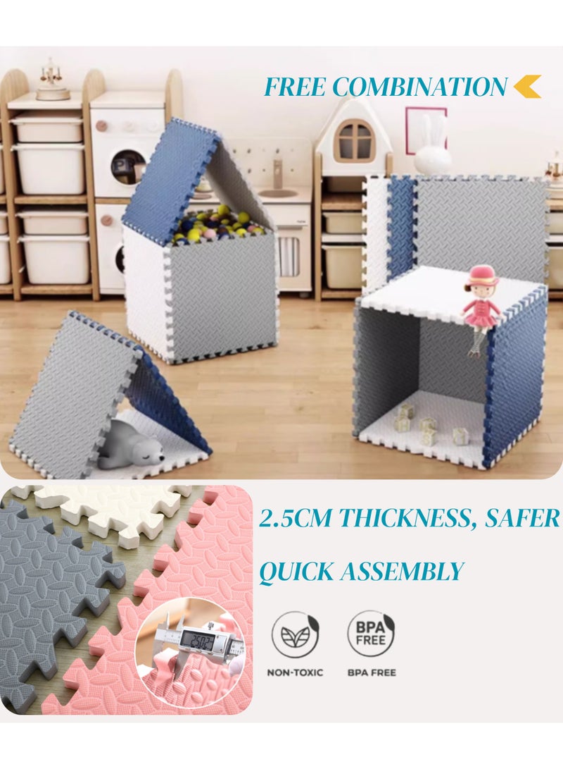 GoldenLike Foam Floor Mat, 60*60cm Puzzle Foam Mat with Borders Interlocking Baby Play Mat Gym Mat Kids Floor Mats Crawling Rug Anti-slip Mat Protective Foam Padding for Home, Gym, 2 Pcs Blue - Image 5