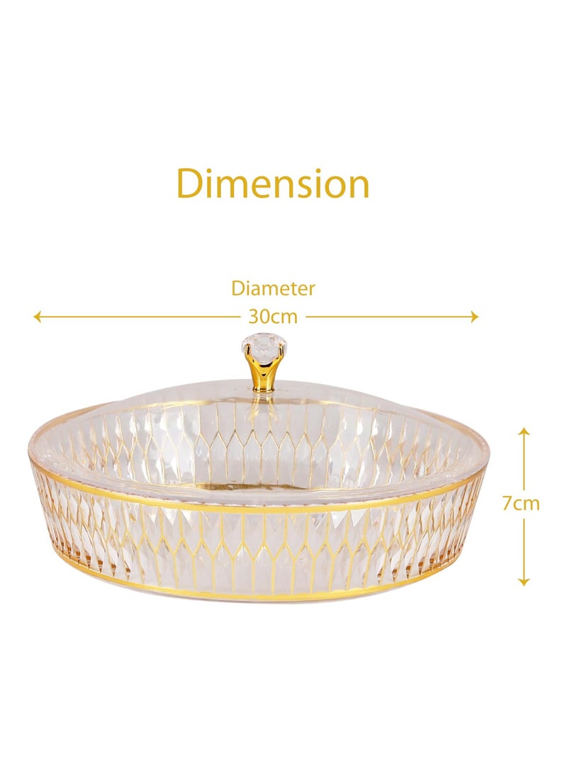 BLACKSTONE 30cm Clear Acrylic Round Tray With Stylish Lid And Gold Accents Elegant Decorative Organizer Holder For Vanity Coffee Table Display - Image 2