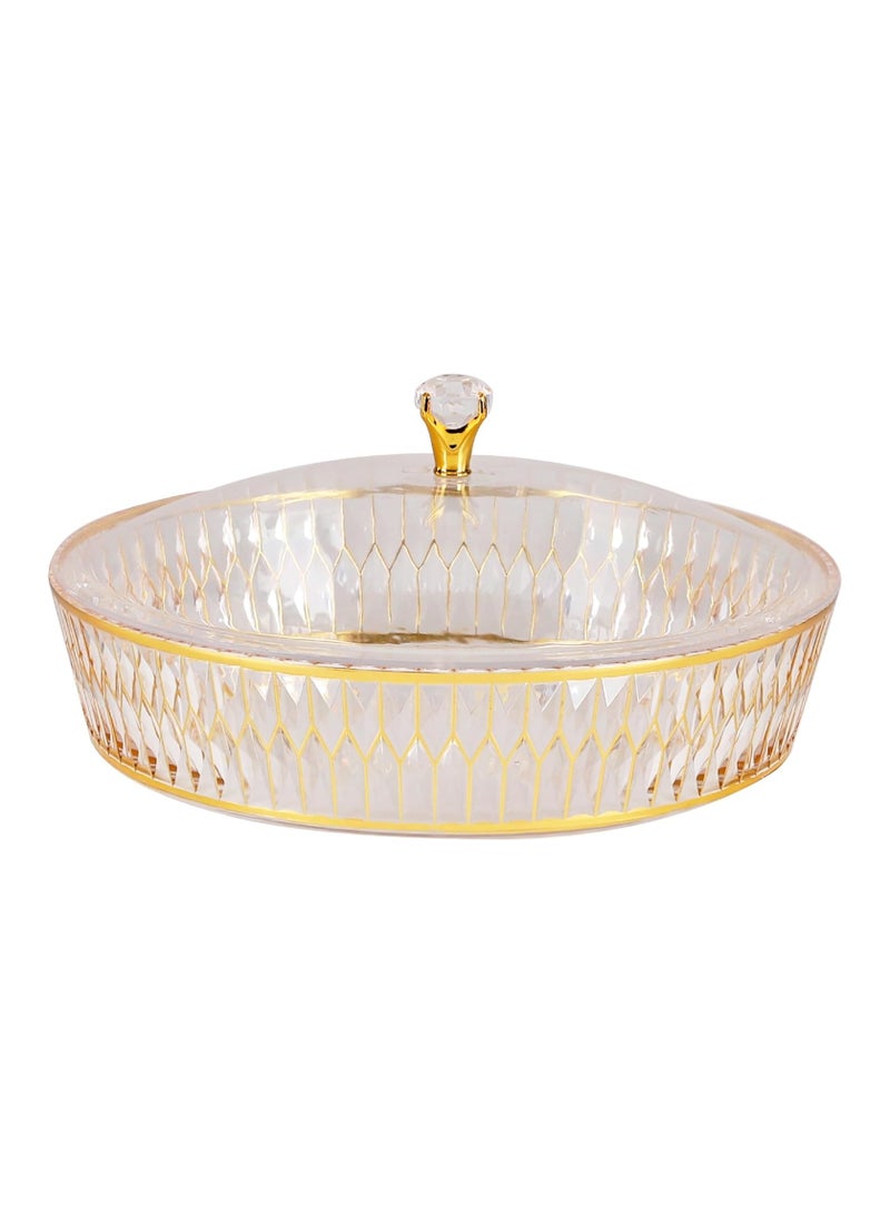 BLACKSTONE 30cm Clear Acrylic Round Tray With Stylish Lid And Gold Accents Elegant Decorative Organizer Holder For Vanity Coffee Table Display - Image 1