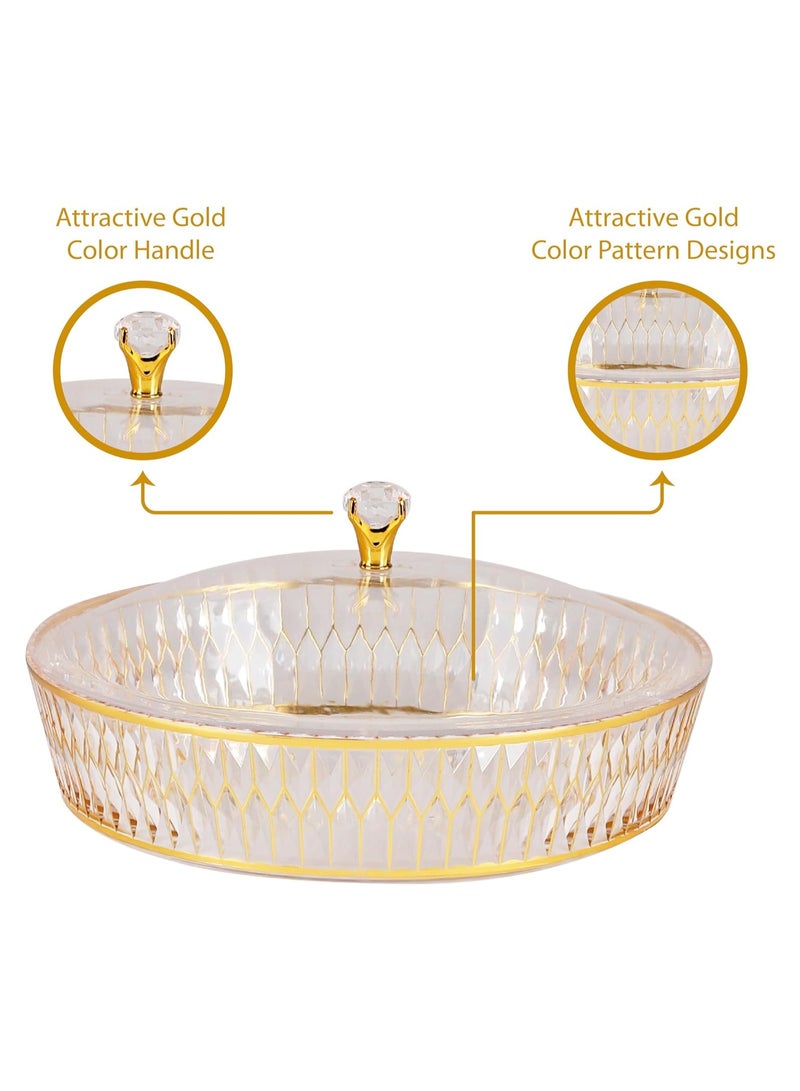 BLACKSTONE 30cm Clear Acrylic Round Tray With Stylish Lid And Gold Accents Elegant Decorative Organizer Holder For Vanity Coffee Table Display - Image 3