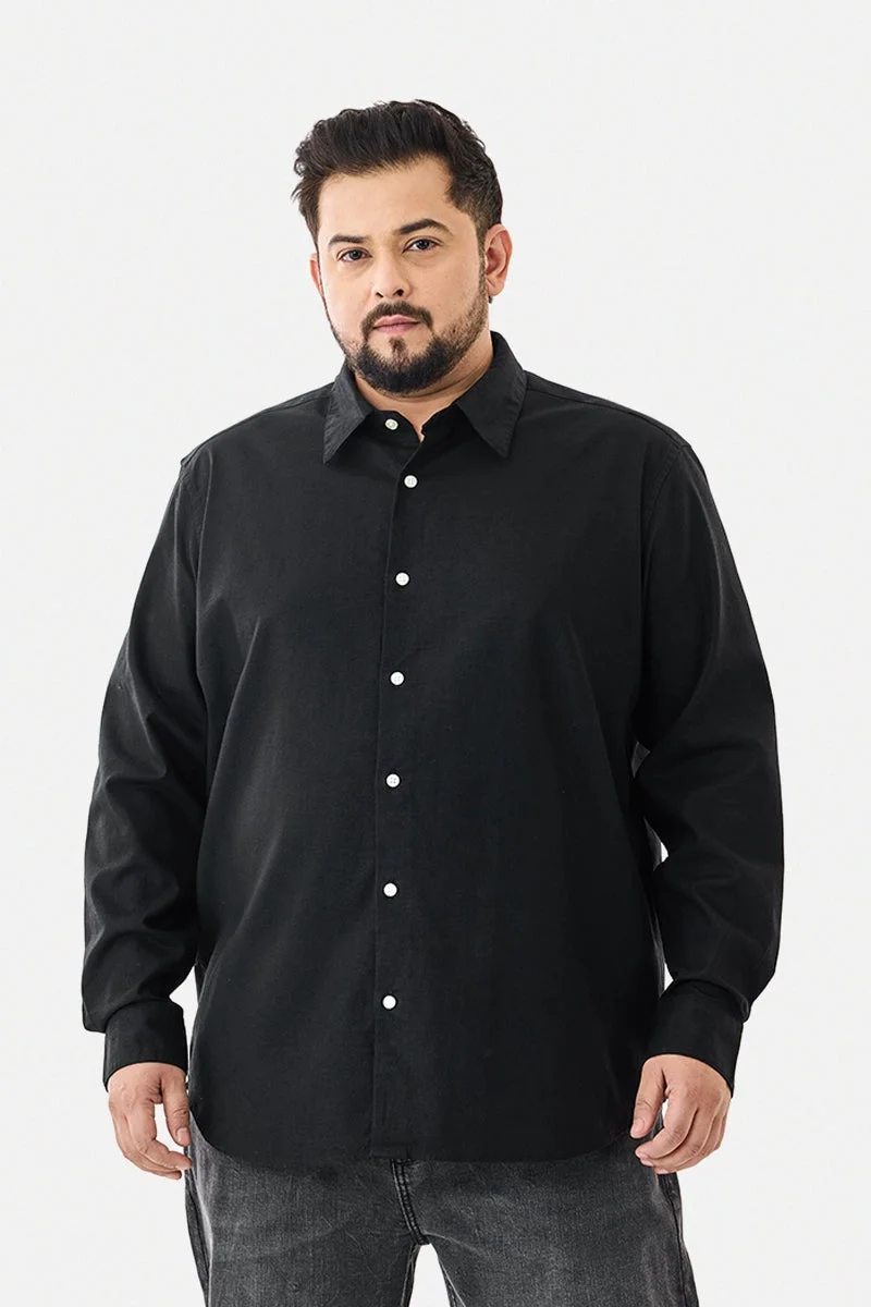 سنيتش Black Solid Long Sleeve Regular Fit Plus Size Shirt
