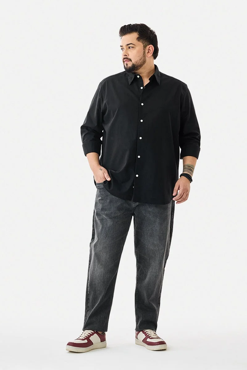 سنيتش Black Solid Long Sleeve Regular Fit Plus Size Shirt