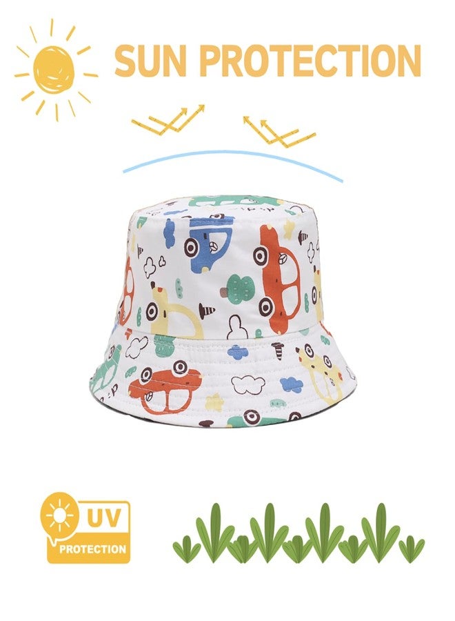 PLZSITDOWN Toddler Sun Hat with Neck Flap UPF 50+ Baby Wide Brim Summer Beach Swim Bucket Hat for Kid Boys Girls 3 Month -7 Years White Car 50 - Image 2