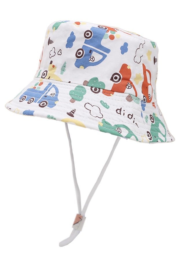 PLZSITDOWN Toddler Sun Hat with Neck Flap UPF 50+ Baby Wide Brim Summer Beach Swim Bucket Hat for Kid Boys Girls 3 Month -7 Years White Car 50 - Image 1