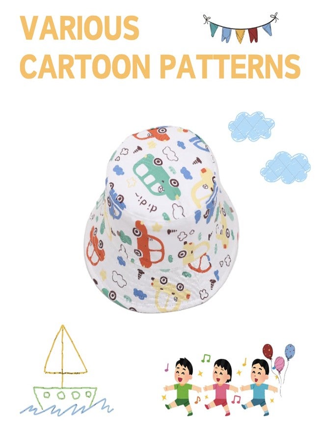 PLZSITDOWN Toddler Sun Hat with Neck Flap UPF 50+ Baby Wide Brim Summer Beach Swim Bucket Hat for Kid Boys Girls 3 Month -7 Years White Car 50 - Image 3