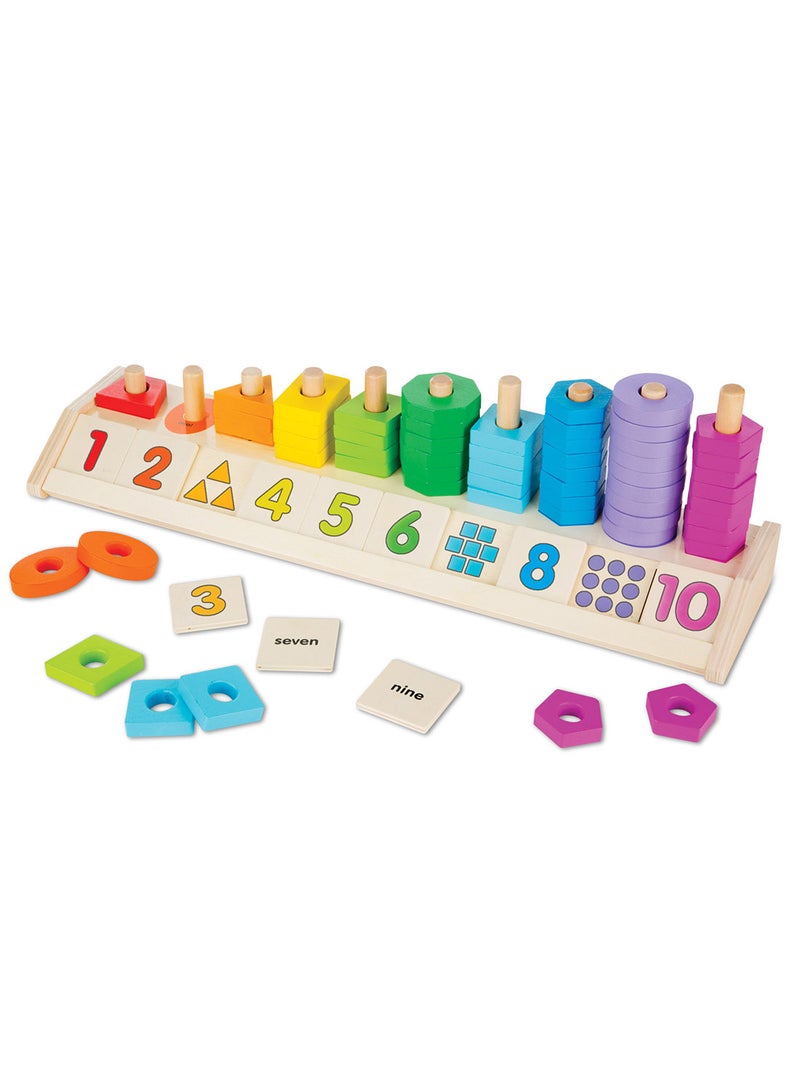 Melissa & Doug Counting Shape Stacker - Wooden Educational Toy With 55 Shapes And 10 Number Tiles - Image 2