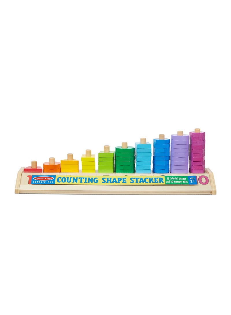Melissa & Doug Counting Shape Stacker - Wooden Educational Toy With 55 Shapes And 10 Number Tiles - Image 1