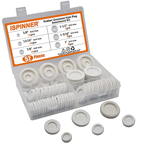 ISPINNER 52pcs 6 Sizes Rubber Grommet, Double Sided Round Rubber Hole Plug, Drill Hole 5/8" 13/16" 7/8" 1" 1-3/16" 1-1/2" (White) - Image 4