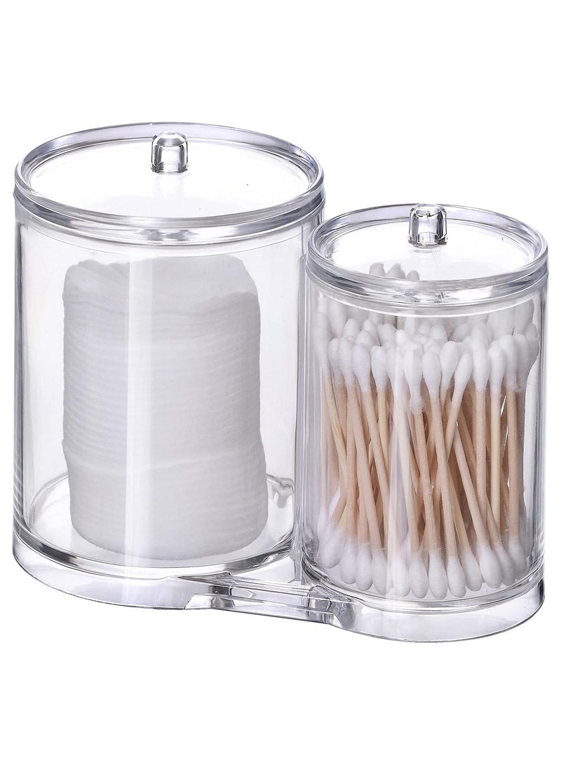 Clear Acrylic Cotton Swab Holder Makeup Cotton Pads Container with Double Lids Cosmetic Jars Bathroom Storage Dispenser - Image 1