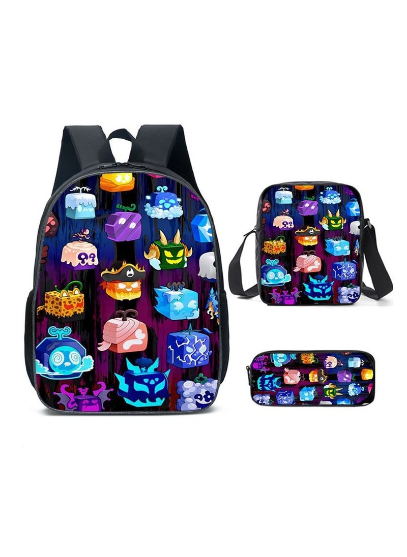 Blox Blox Fruits Cartoon Backpack Three-piece Student School Bag 
