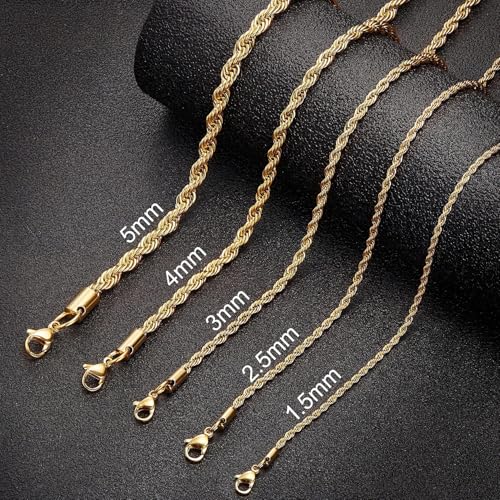 Monily Chain Necklace for Men 2.5MM 16 Inches Stainless Steel Twist Rope Chain for Women - Image 5