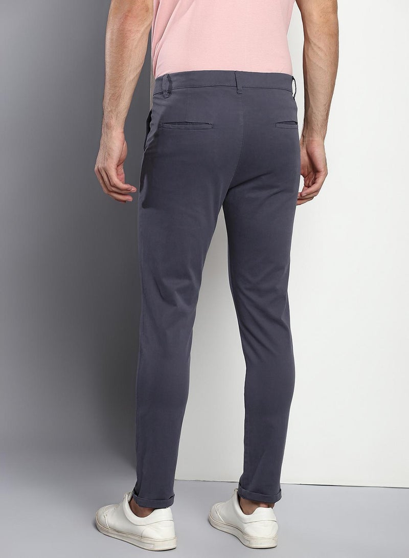 Dennis Lingo Men's Tapered Fit Steel Grey Cotton Chinos - Mid-Rise, Full Length, Button & Zip Closure,  - Image 3
