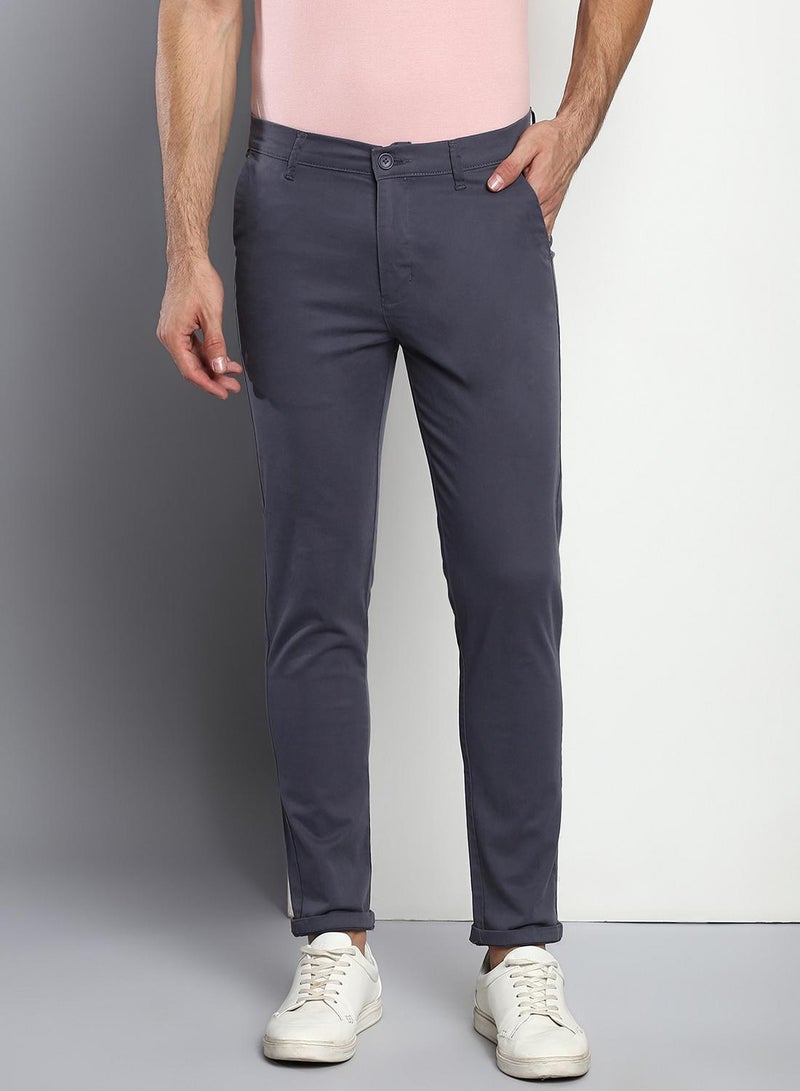 Dennis Lingo Men's Tapered Fit Steel Grey Cotton Chinos - Mid-Rise, Full Length, Button & Zip Closure,  - Image 5