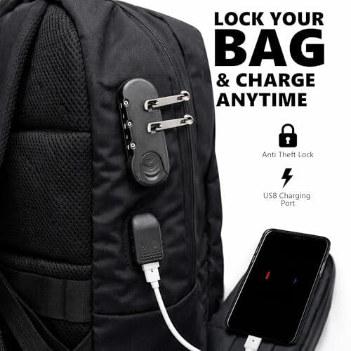 GadgetBite Stealth 20 Liter Laptop Bag with 15.6 Inch Laptop Compartment USB Charging Port and Organiser Pocket Bags for Men Women Boys Office College and Travel with Bottle Pocket - Black - Image 4