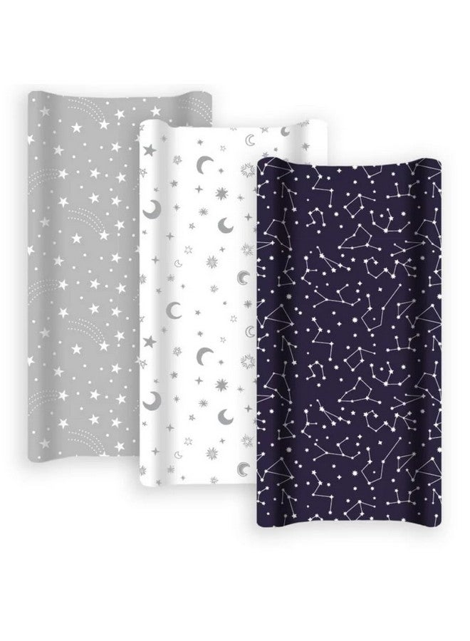 GrowWILD غطاء وسادة تغيير GROW WILD 3 عبوات | قطن جيرسي ناعم ومرن | غطاء وسادة طاولة تغيير الأطفال | أغطية وسادة تغيير الحفاضات للبنات والأولاد (نجوم، قمر و كوكبات) - Image 2