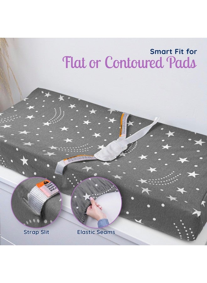 GrowWILD غطاء وسادة تغيير GROW WILD 3 عبوات | قطن جيرسي ناعم ومرن | غطاء وسادة طاولة تغيير الأطفال | أغطية وسادة تغيير الحفاضات للبنات والأولاد (نجوم، قمر و كوكبات) - Image 4