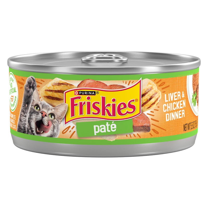 Friskies طعام القطط الرطب بورينا فريسكيس باتيه، عشاء الكبد والدجاج - (عبوة من 24) علب 5.5 أوقية - Image 1