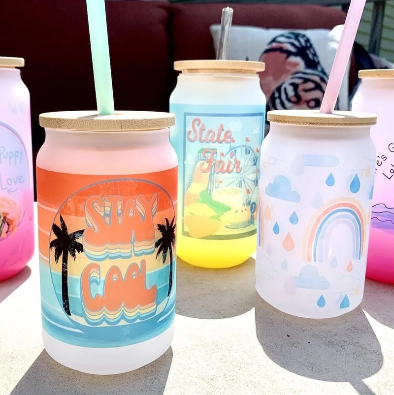 ABBSH Sublimation Glass Cups With Bamboo Lids And Straws 16OZï¼ŒSublimation Beer Can Glass, Sublimation Frosted Glass Tumbler Blanks 12Pack - Image 3