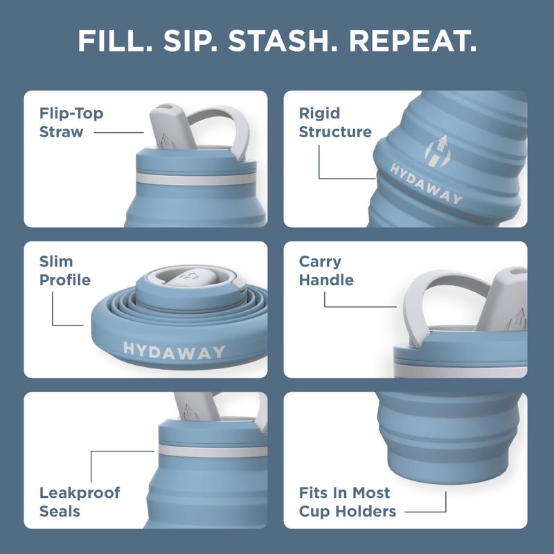 HYDAWAY Collapsible Water Bottle - 25oz I Reusable Water Bottle with Flip Top Lid for Travel  Hiking  Backpacking I Portable & Leakproof  Food-Grade Silicone  BPA Free  Collapses to 1.5 - Image 4