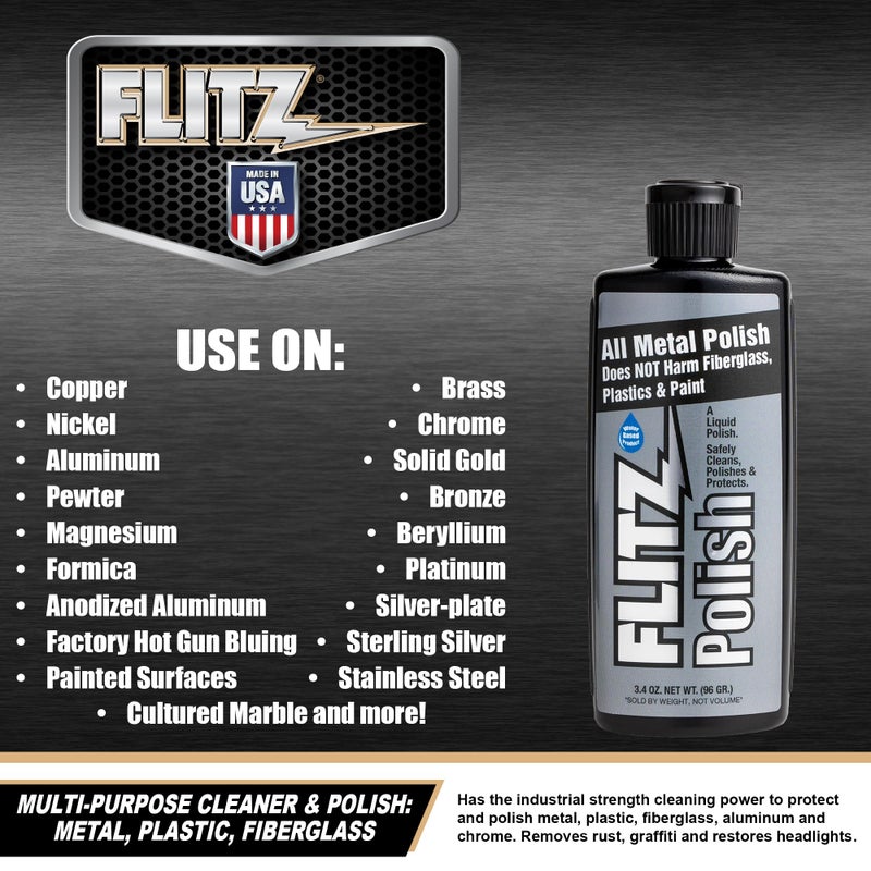 Flitz Metal Polish and Cleaner Liquid for All Metal, Also Works On Plastic, Fiberglass, Aluminum, Jewelry, Sterling Silver: Great for Headlight Restoration and Rust Remover, 3.4 oz - Image 2