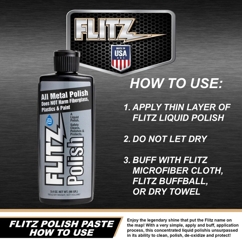 Flitz Metal Polish and Cleaner Liquid for All Metal, Also Works On Plastic, Fiberglass, Aluminum, Jewelry, Sterling Silver: Great for Headlight Restoration and Rust Remover, 3.4 oz - Image 3