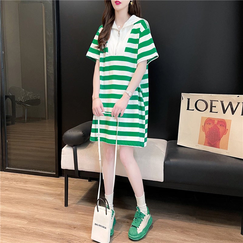 8951# Official Picture [Polyester Beads] Summer Striped Design 2024 Navy Collar Short Sleeve T-Shirt Female Fashion - Image 3