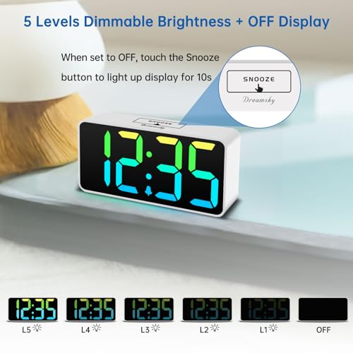DreamSky Super Loud Alarm Clock for Heavy Sleepers - RGB Small Digital Clock for Kids Bedroom Bedside Nightstand, Electric Desk Clock with Large Number, Dimmer, Adjustable Volume, USB-C Powered - Image 5