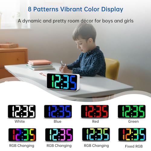DreamSky Super Loud Alarm Clock for Heavy Sleepers - RGB Small Digital Clock for Kids Bedroom Bedside Nightstand, Electric Desk Clock with Large Number, Dimmer, Adjustable Volume, USB-C Powered - Image 3