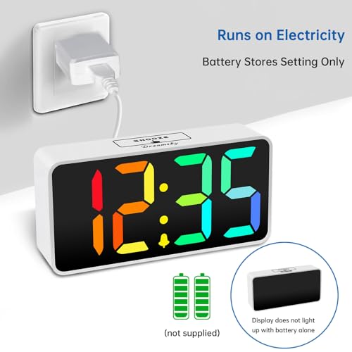 DreamSky Super Loud Alarm Clock for Heavy Sleepers - RGB Small Digital Clock for Kids Bedroom Bedside Nightstand, Electric Desk Clock with Large Number, Dimmer, Adjustable Volume, USB-C Powered - Image 2
