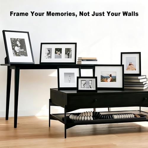 RPJC 11x14 Picture Frame Solid Wood, Fits 8x10 with Mat or 11x14 Without Mat, Real Glass Photo Frame with Stand for Wall or Tabletop Display, Gift-Ready in White Box, Black - Image 3
