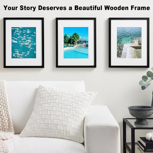 RPJC 11x14 Picture Frame Solid Wood, Fits 8x10 with Mat or 11x14 Without Mat, Real Glass Photo Frame with Stand for Wall or Tabletop Display, Gift-Ready in White Box, Black - Image 4