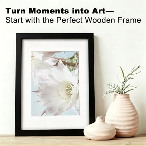 RPJC 11x14 Picture Frame Solid Wood, Fits 8x10 with Mat or 11x14 Without Mat, Real Glass Photo Frame with Stand for Wall or Tabletop Display, Gift-Ready in White Box, Black - Image 2