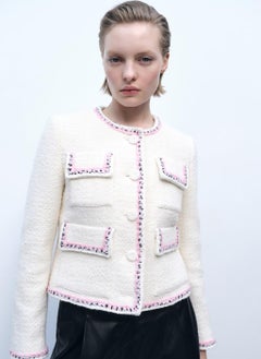 MANGO Contrasting Trims Tweed Jacket  - Image 1