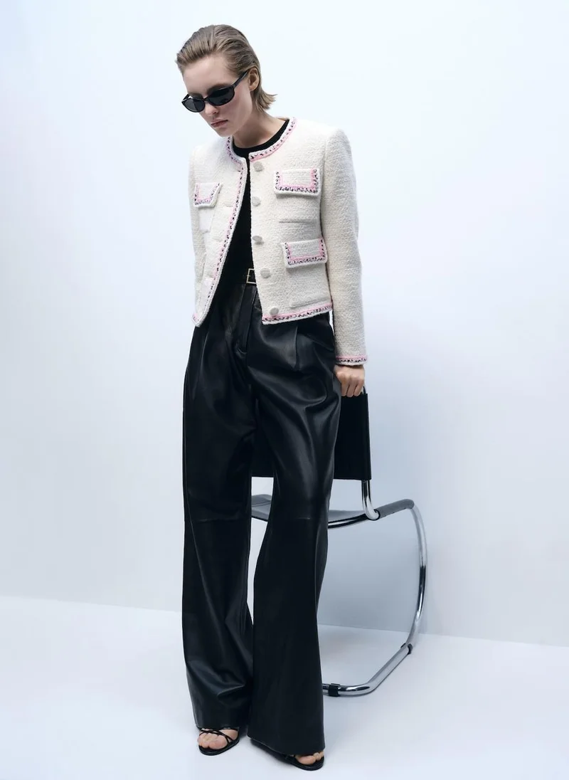 MANGO Contrasting Trims Tweed Jacket