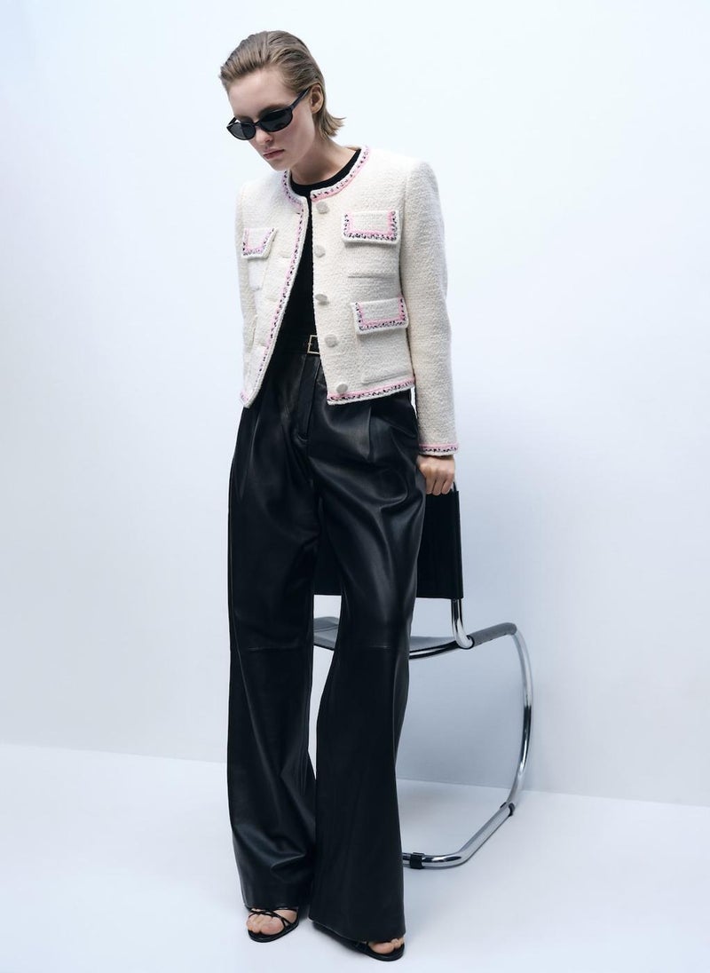 MANGO Contrasting Trims Tweed Jacket  - Image 3