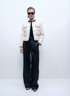 MANGO Contrasting Trims Tweed Jacket  - Image 4