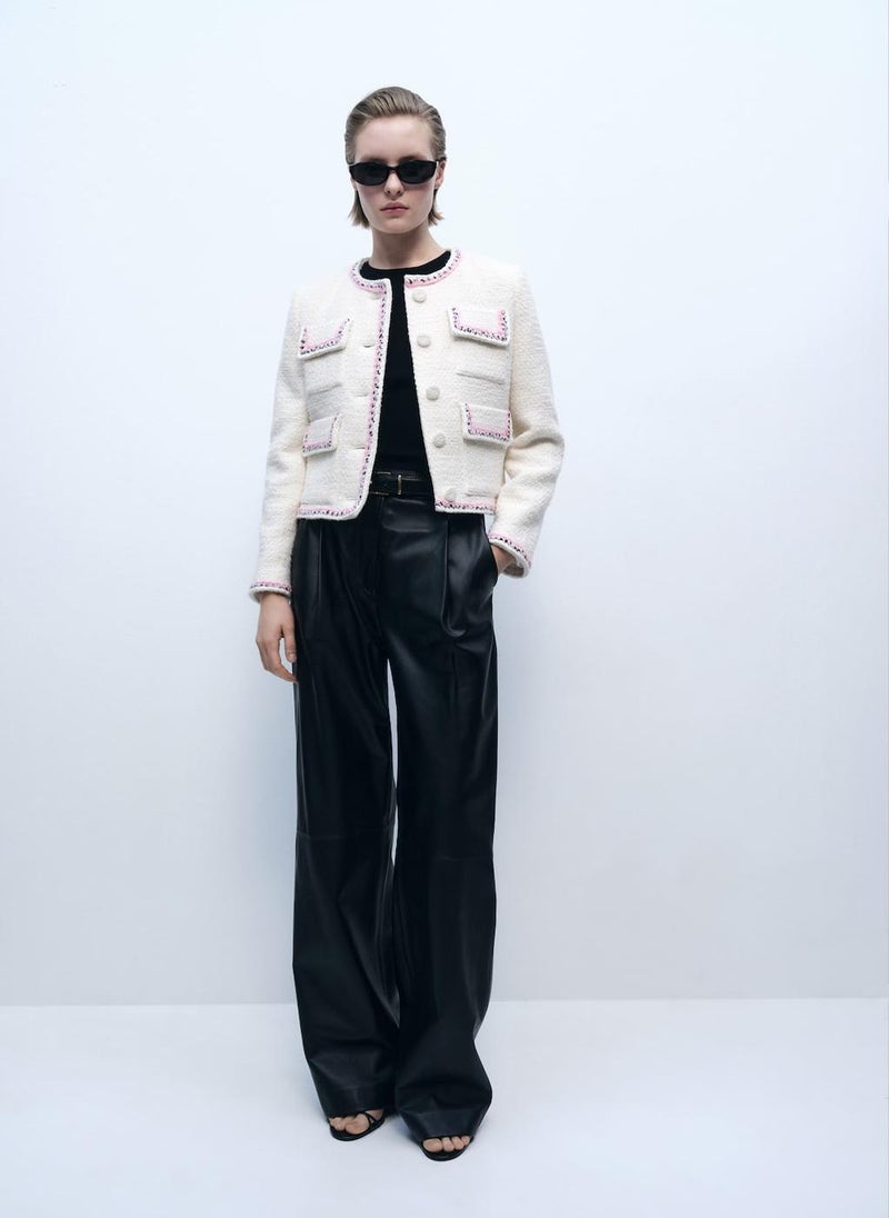 MANGO Contrasting Trims Tweed Jacket  - Image 4