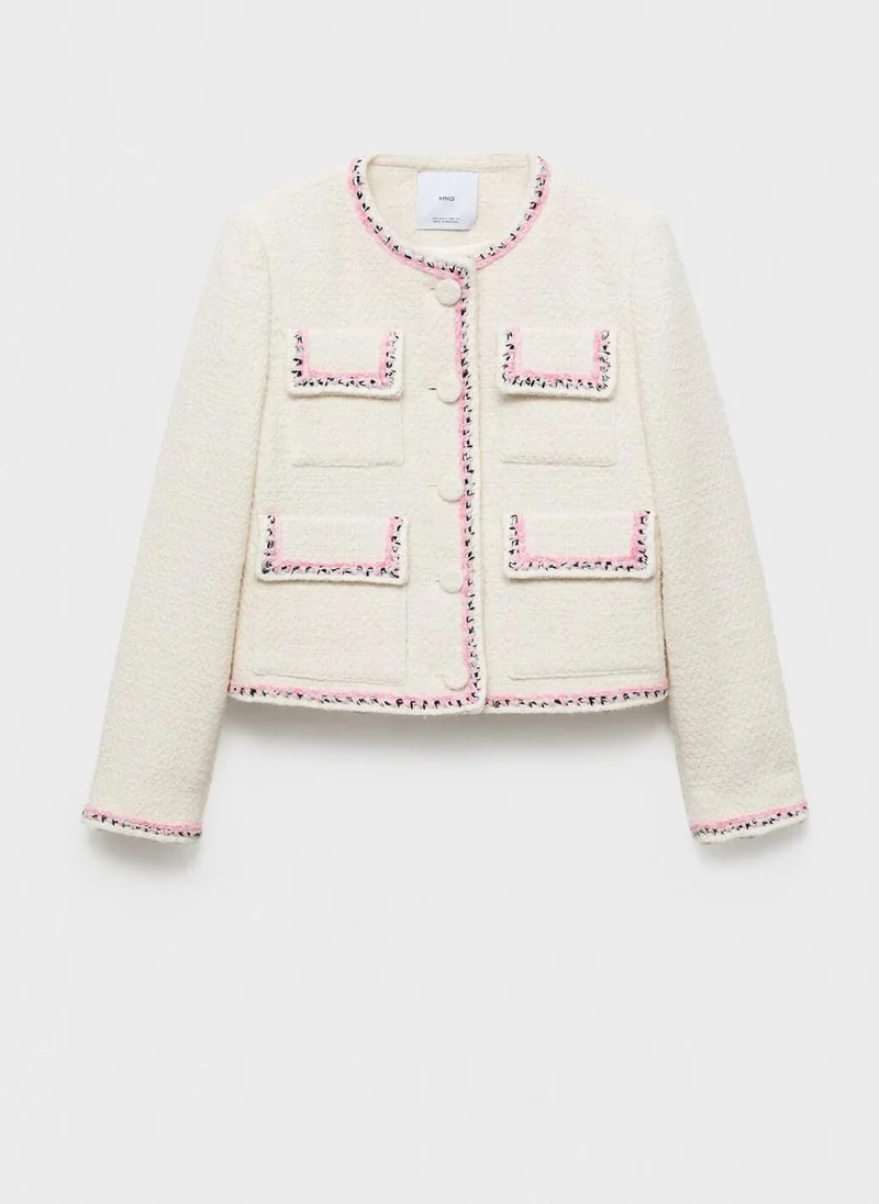 MANGO Contrasting Trims Tweed Jacket