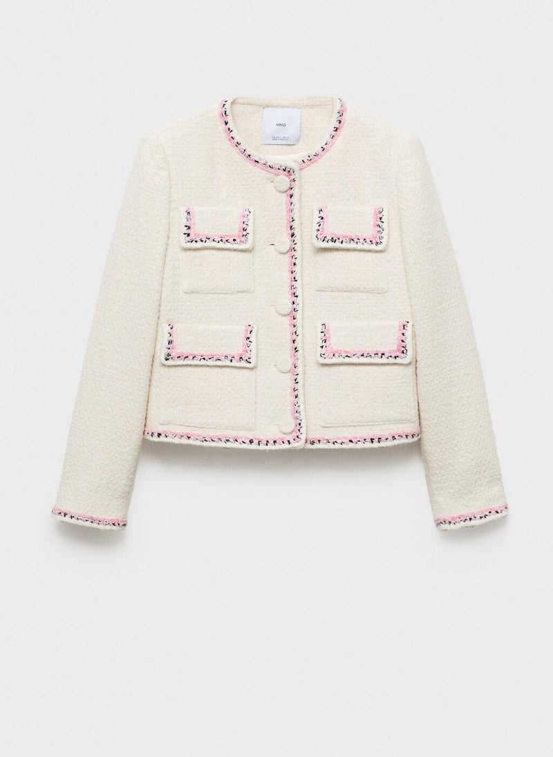 MANGO Contrasting Trims Tweed Jacket  - Image 5