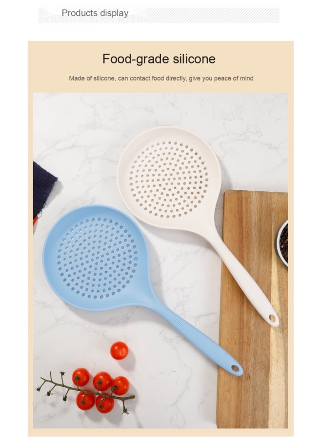 NeeMee 2 pcs Food Grade Silicone Large Ladle, Long Handle Silicone Strainer Spoon, Kitchen Noodle and Dumpling Skimmer, Water-Draining Colander - Image 2
