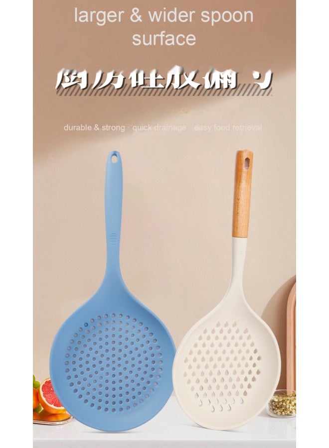 NeeMee 2 pcs Food Grade Silicone Large Ladle, Long Handle Silicone Strainer Spoon, Kitchen Noodle and Dumpling Skimmer, Water-Draining Colander - Image 3